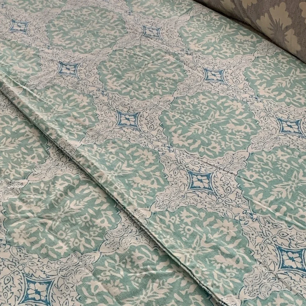 POTTERY BARN TEEN DUVET twin floral mint‎ teal blue cotton